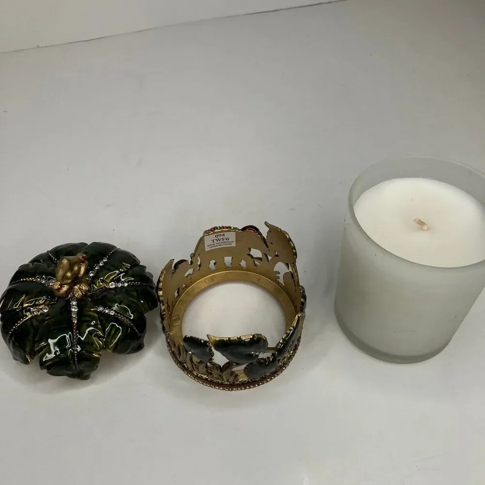 Cloisonné Hand Painted Enamel Bougie Safari Candle Holder Elephants Bombay NEW
